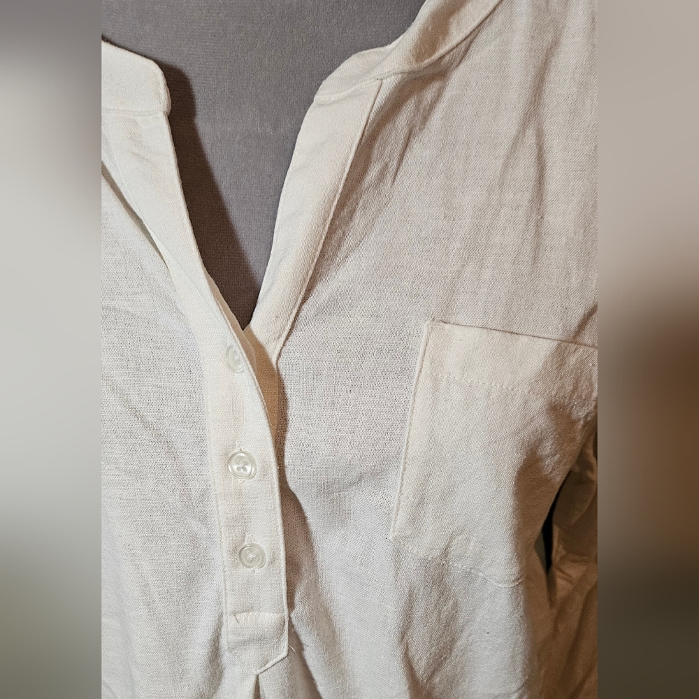 Christopher & Banks White Cotton Linen Long Sleeve Shirt - Picture 2 of 5